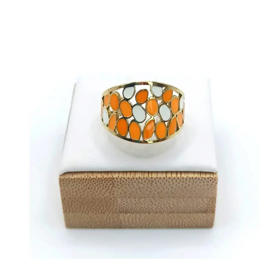 Bague Acier Inoxydable Orange et Blanche