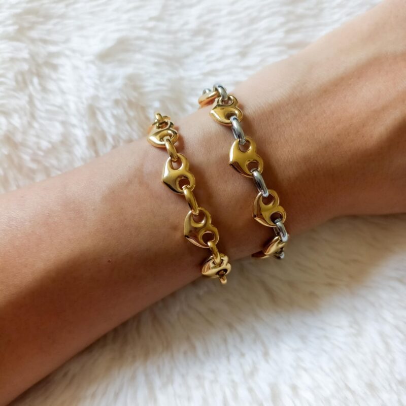 Bracelet Acier Inoxydable – Chaîne de Cœurs Mixte (Doré & Argenté)