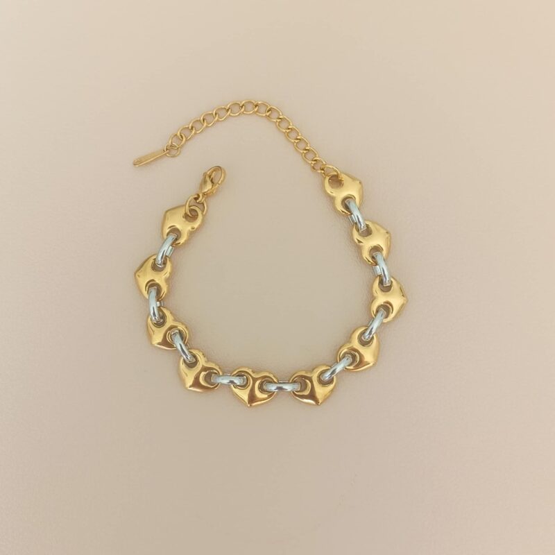 Bracelet Acier Inoxydable – Chaîne de Cœurs Mixte (Doré & Argenté)