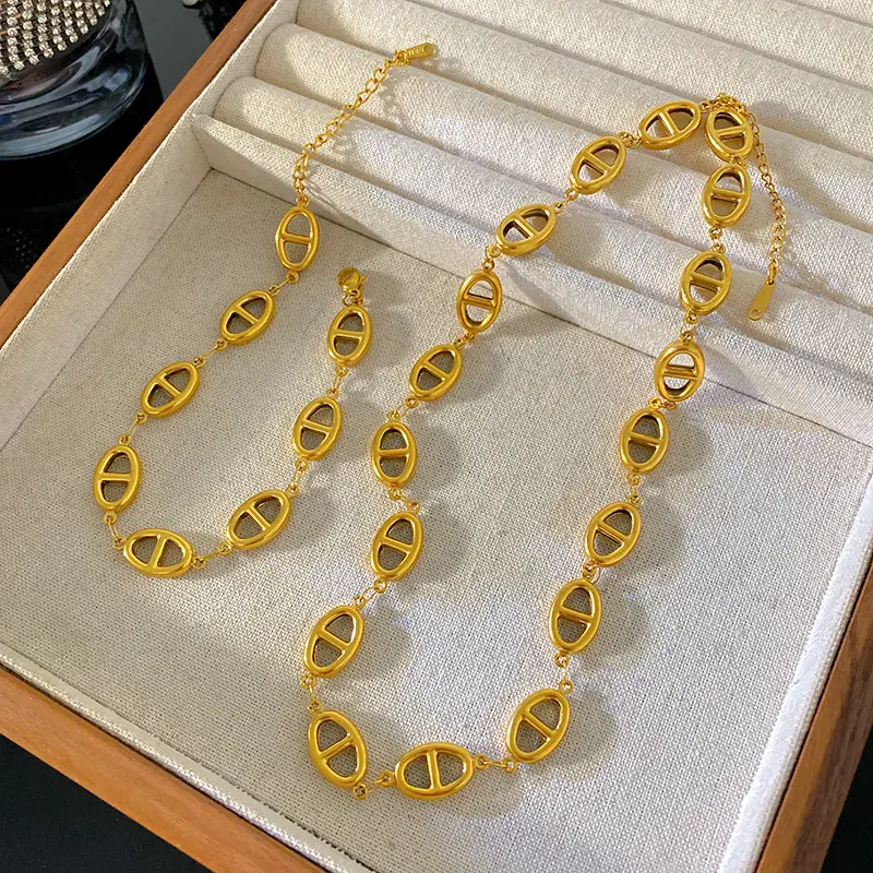 Ensemble Maille Marine – Collier et Bracelet en Acier Inoxydable Doré