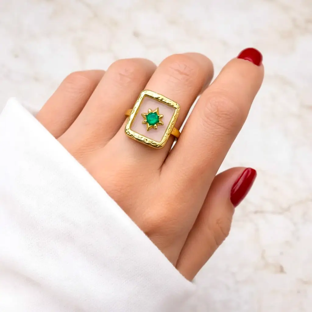 Bague en acier inoxydable Étoile Verte