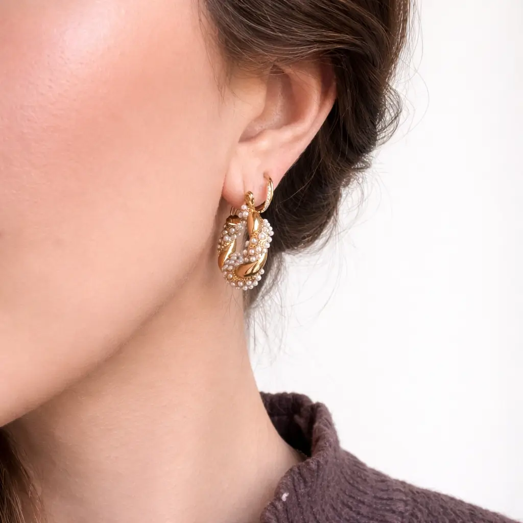 Boucles d'Oreilles Créoles Perlées