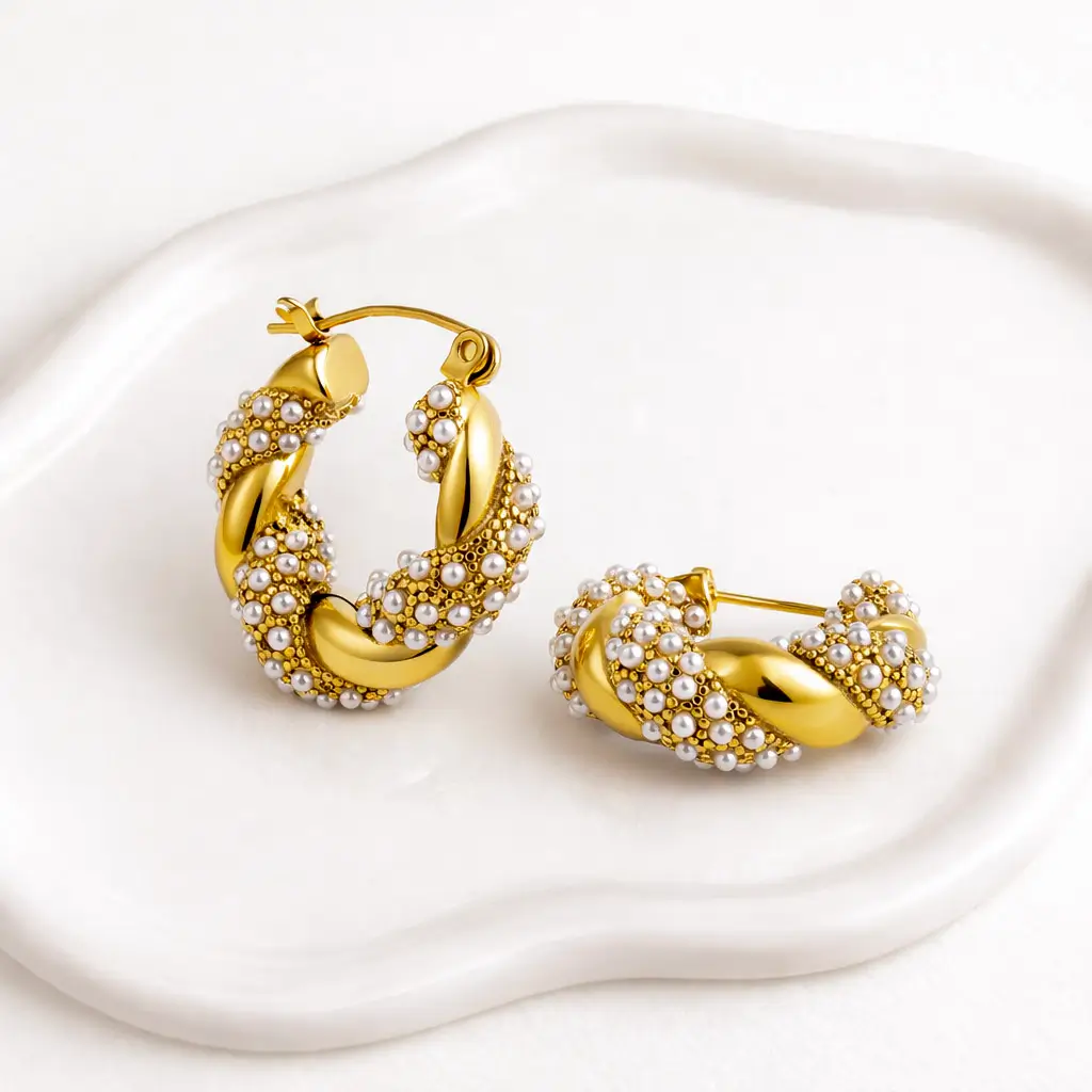 Boucles d'Oreilles Créoles Perlées