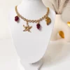 Gold Charm Necklace Starfish Shell Ruby Crystal | Layered Gold Necklace | Coastal Charm Necklace | Gift for Her Necklace